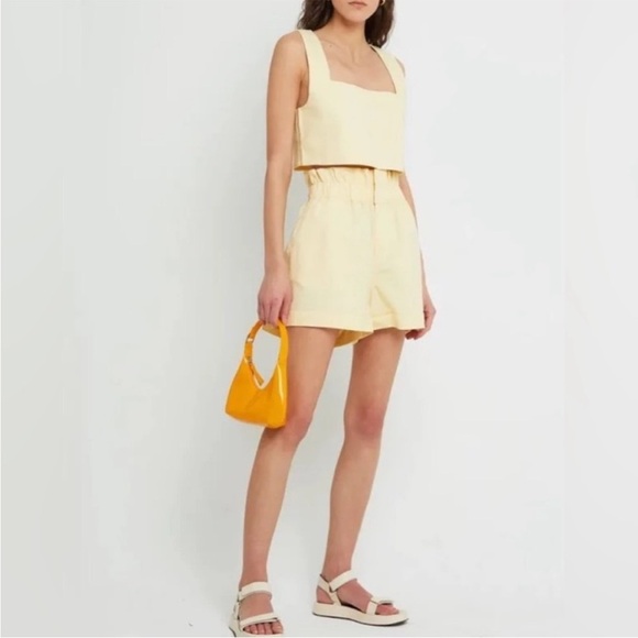Anthropologie Pants - Anthro O.P.T yellow Cotton flax blend high waisted shorts